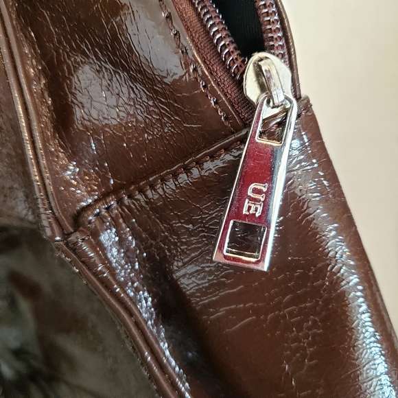 Oversized Purse Brown Tote Bow Front High Shine Shoulder Bag 17" Wide - Picture 12 of 16